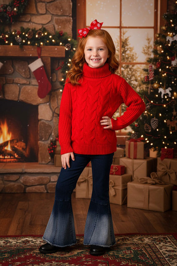 Red long sleeve girls pullover sweater w/ turtleneck DLH2536 A15S3