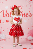 Hearts printed white short sleeve top & polka dots skirt girls set XCH04016
