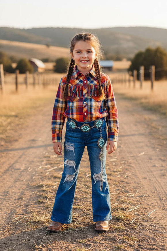 Western Blue denim bell bottom pant girls jeans DLH2688