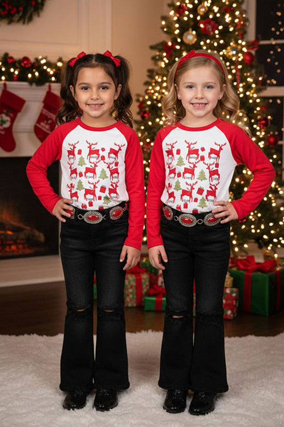 Mom and me Christmas prints raglan long sleeve children t-shirt BQ2409 (A7S8)