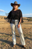 Plus size women pant wholesale Silver metallics straight leg high waist pants BQ13305 IS22
