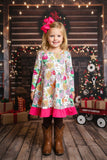 Christmas patterns printed long sleeve girls dress XCH0017-11H  A1S3