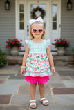 Plaid & Floral ruffle top w/pink shorts 2pc girls set XCH0666-35H (A3S5)