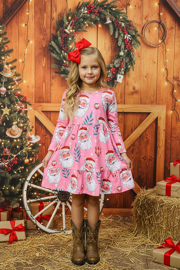 Christmas Santas & Hearts & Balls print long sleeve dress XCH0017-2H  A9S7