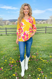 Women's blouse wholesale Yellow floral printed 3/4 sleeves w/v-neckline GJQ16227