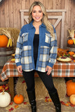 Blue plaid long sleeve women jacket w/buttons up XCH16527