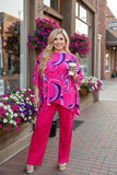 Women's sets wholesale Fuchsia prints top & pant 2pc clothing sets GJQ16034 FS1