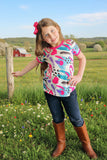 XCH01010 Multi color heart printed short sleeve girls top (A7S6)