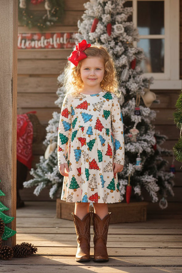 Christmas tree print long sleeve girls dress XCH0555-25H 7S1 –