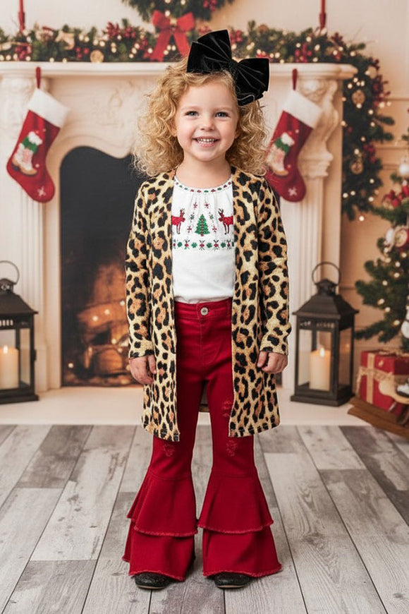 Kids boutique clothing suppliers leopard printed long style girls open cardigan XCH02001 (A12S5) A15S2