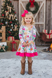 Christmas patterns printed long sleeve girls dress XCH0017-11H  A1S3