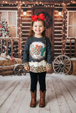 "JOY the world" leopard print grey long sleeve girls top DLH2602 A9S3/A9S4