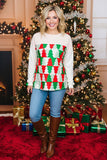 Red/green Christmas tree printed drop shoulder long sleeve women shirts BQ15418 DS8