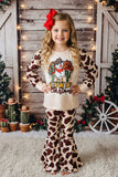 "HOWDY Christmas" snowman prints top bell bottom girls sets XCH0018-7H A9S6