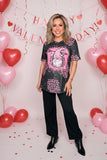 Valentine's Pink leopard & hearts printed short sleeve top DLH14596