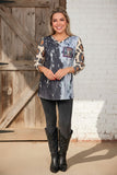 Western half tie dye leopard 3/4 sleeve & bull printes women top XCH14766 (GS1)