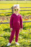 DLH2852 Plum knit hoodie top & pant 2pc girls outfit sets