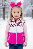 Leopard & white & pink fleece sleeveless girls vest XCH02030