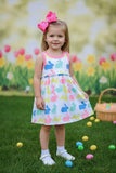 XCH03007 Easter bunny printed pink trim sleeveless girls dress A8S9