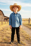 Unisex denim blue long sleeve cowboy/cowgirl children shirts DLH2689 (A11S5)