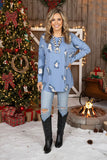 Blue leopard tighten long sleeve loose style women blouse GJQ14724 ES3