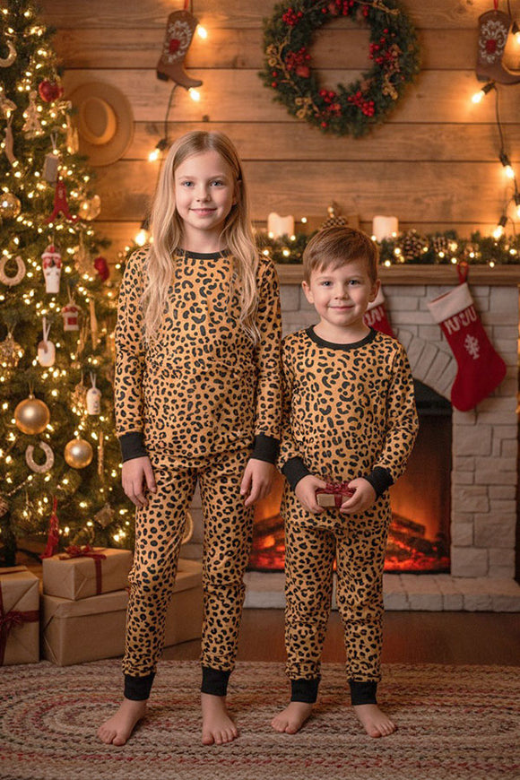 Children's clothes wholesale Unisex leopard prints 2pc girls pajamas sets DLH2862 (A1S10)