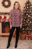 Leopard & cherry printed sheer long sleeve women top XCH16790