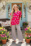 Fuchsia polka dots & grey wide leg pant 2pc women sets XCH15751 FS9