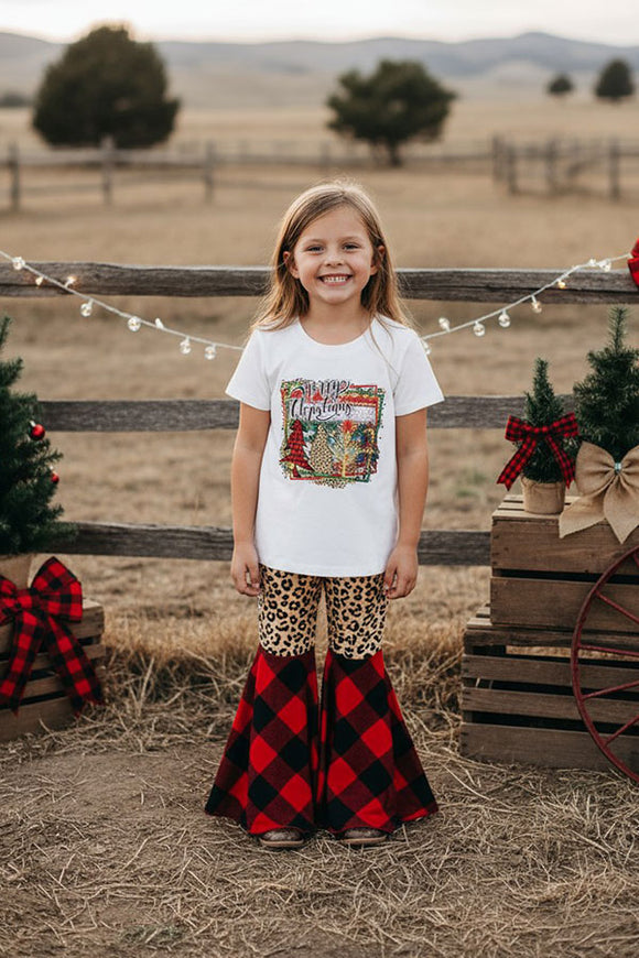 Merry Christmas leopard & plaid printed girl set DLH0913-11 A1S1 /CLE