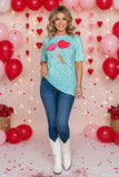 Mint leopard & red hearts printed short sleeve women top XCH14650