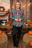 Western aztec printed long sleeve women tunic XCH16591
