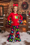 Christmas trees prints red top bell bottom girls clothing sets DLH0824-2 A9S6