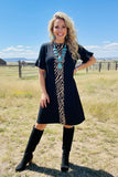 Zebra printed & black short sleeve women dress w/side pockets BQ15943 (DS6)
