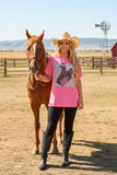 Western PINK TOP W/ BRONC RIDER GRAPHIC Women T-shirt XCH14127 CS8