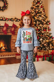 "It is the season" gift & cactus print top bell bottom girls sets XCH0010-20H  A9S1