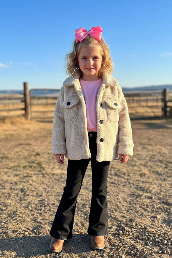 Cream sherpa long sleeve girls coat for 6month-12Years DLH2732 (A11S6)