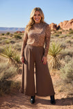 Solid color tan ruffles wide leg women pant XCH16769