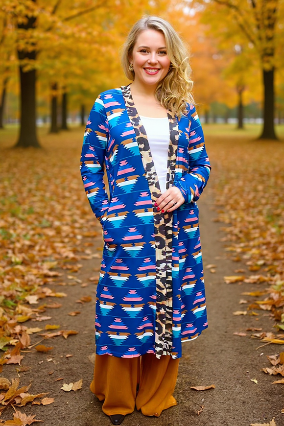 Aztec/leopard printed long duster women cardigan YMY9874 (AS7)/AS6