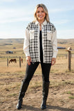Checkered & cream long sleeve women jacket w/pockets XCH16528