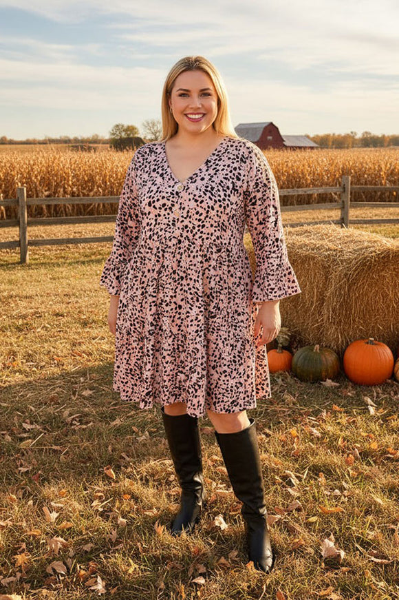 Shop women'sdress w/leopard printed 3/4 ruffle sleeve w/side pockets GJQ15312 (AS3)