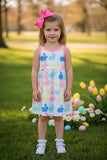 XCH03007 Easter bunny printed pink trim sleeveless girls dress A8S9