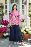 Pink/fuchsia Leopard multi color printed 3/4 bell sleeve women tops GJQ15750 FS5