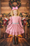 Corduroy long sleeve pink ruffle girls swirl dress DLH2641