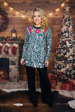 Floral embroidery leopard baby doll long sleeve women bouse XCH14775(CS1)