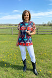 Western Aztec print & Leopard bell short sleeves women top GJQ14404 IS2