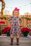 Kids Red truck & tree black/white plaid long sleeve dress XCH0017-8H A9S5