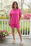 Southern Stitch Pearls pink short sleeve top & shorts 2pc women set XCH16943