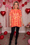 Lips printed baby doll short sleeve orange women top GJQ10850-2