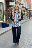 Aztec printed black long sleeve women top w/cross neckline GJQ9857 (ES11)