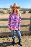 Plus size pink leopard long sleeve women's blouse GJQ16228 IS7
